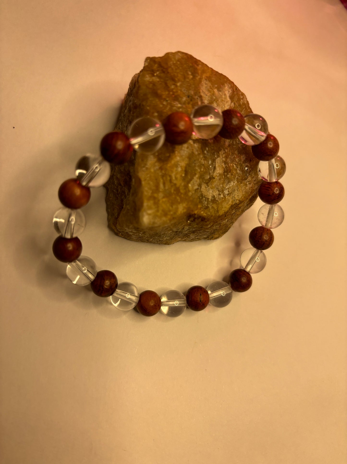 Clear Quartz & Wood Bracelet